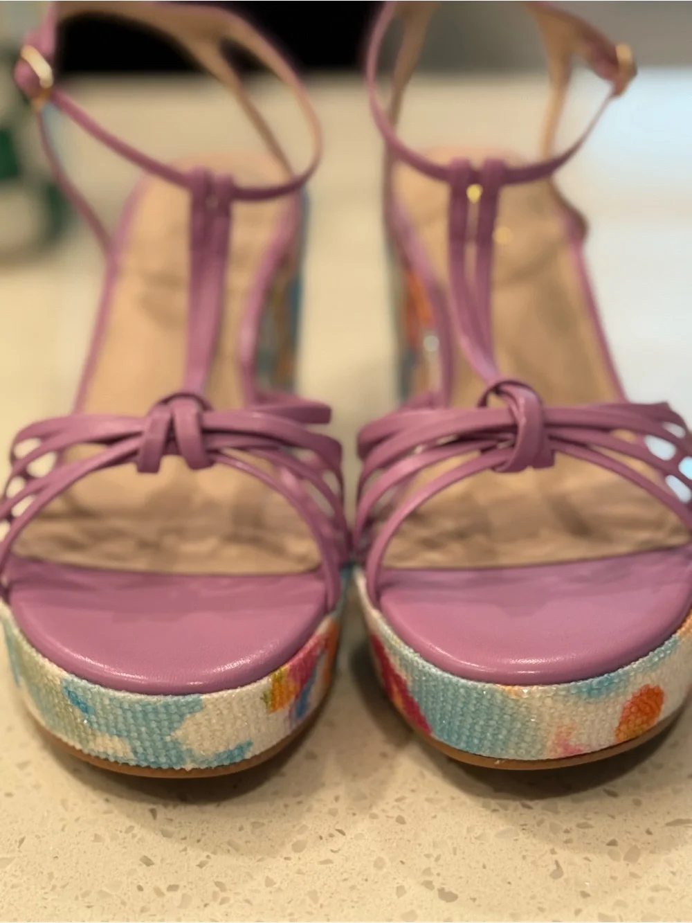 CECELIA NEW YORK Lilac T-Strap Platforms with Floral Multicolor Block Heel